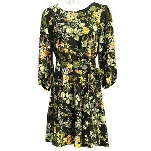 Sugarlips Women's Black Floral Night Bloom Balloon Sleeve Derby Dress Size Large